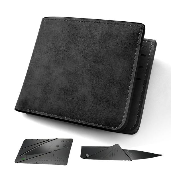 Wallets For Men PU Leather Bi-Fold Wallet and Card Knife -Black