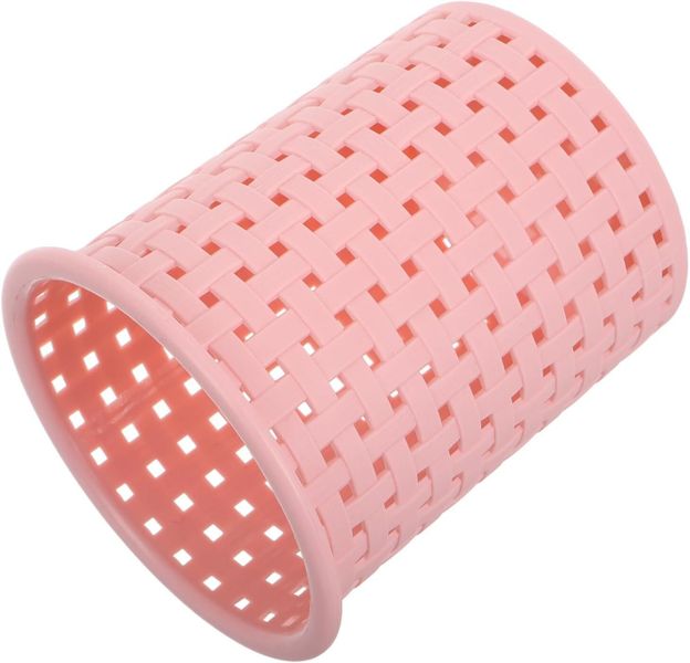 Faux Rattan Pen Holder Pink Organizer For Office And Student Desk