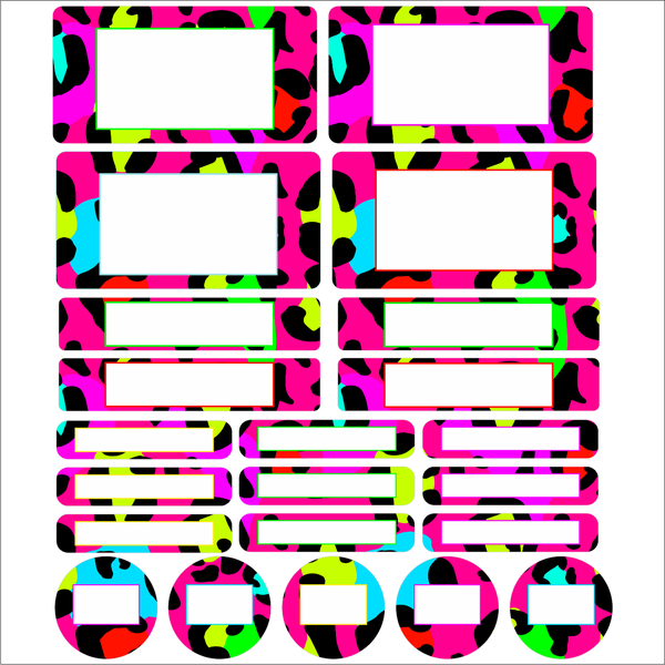 Bright Leopard Print DIy School Stationery Labels