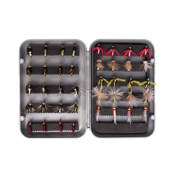 40 Pieces Insects Flies Fly Fishing Lures Bait Steel Hook with Box