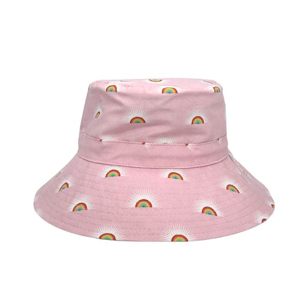 Kids Bucket Sun Hat Baby Pink Rainbows