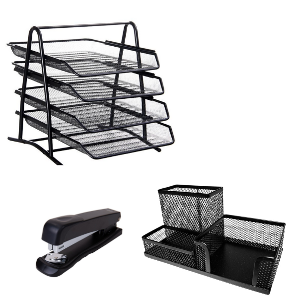 4 Trays Black Mesh Desk File Document Storage Desktop Organizer