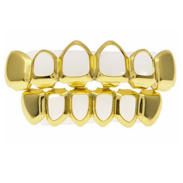 Hollowed Out Open Face Silver Teeth Grillz Covers - Upper &amp; Lower Set