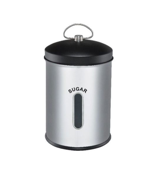 Stainless Steel 5Litre Storage Canister Black Lid - Sugar