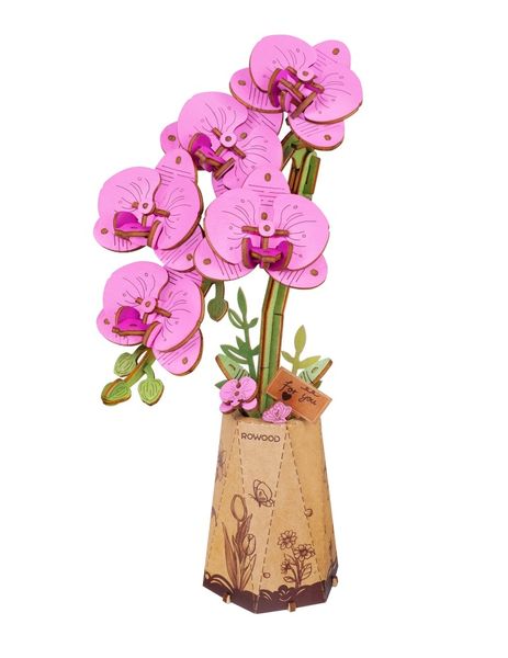 Rowood Robotime Purple Moth Orchid - 132 Piece DIY 3D Wooden Flower Puzzle
