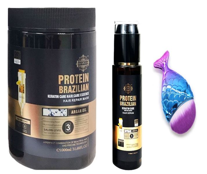 Keratin Brazilian Protein Creamy Hair Mask, Serum and Cute Edges hairbrush