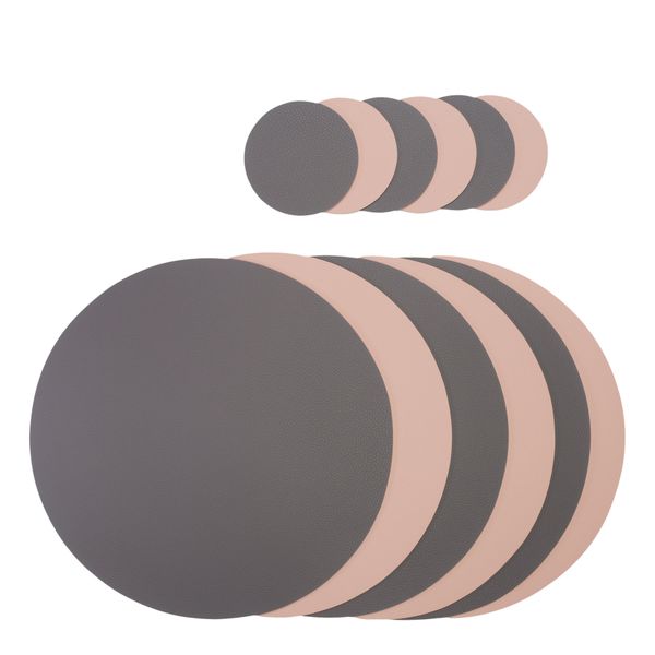 Leather Placemats - Faux - Grey and Peach