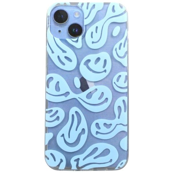 Purple Abstract Smiley Print Phone Case for iPhone 14 Plus - Transparent