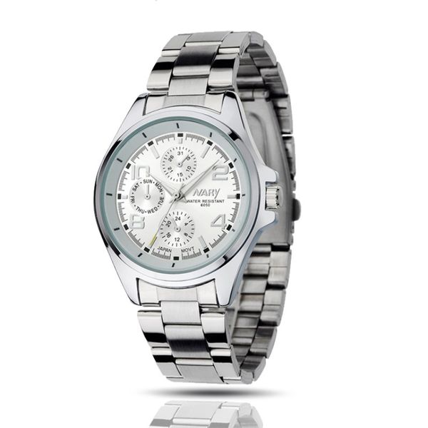 NARY Men Casual Quartz Watch Multi-dial Stainless Steel Waterproof Watch