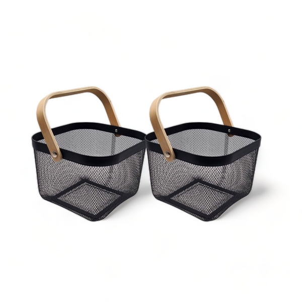 Native Decor Set of 2 Mesh Storage Baskets - Black