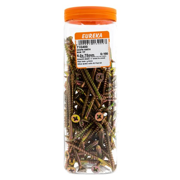 EUREKA Chipboard Screws Full Thread Yellow Zinc 6 x 75mm Q:100 T1G400