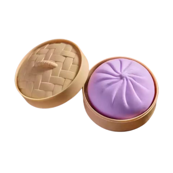 Purple Bun Squishy Stress Toy With Mini Steamer