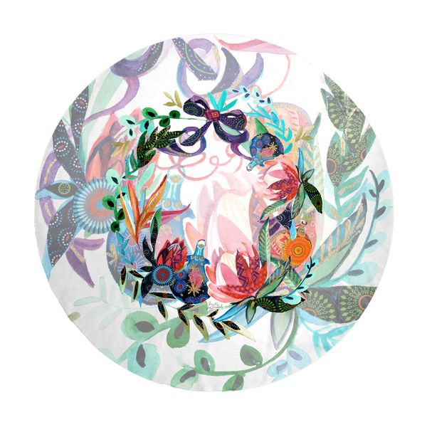 Protea Weath Round Tablecloth by Kristin van Lieshout