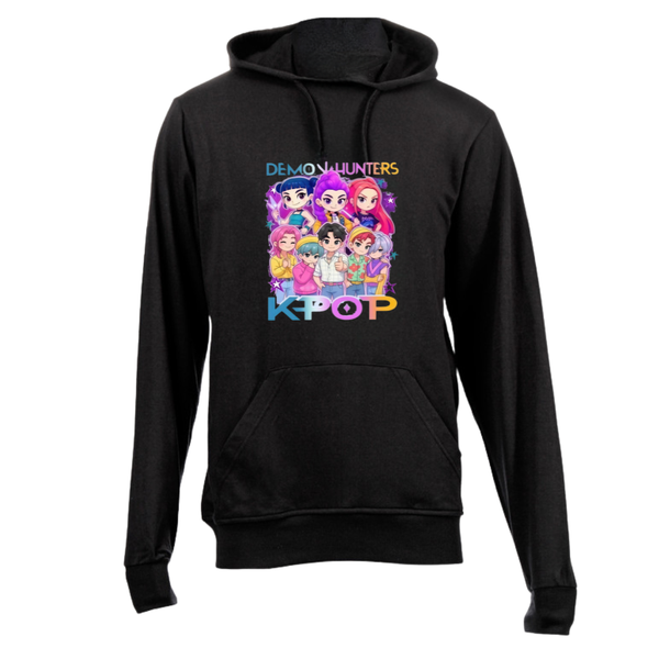 Kids Black Brushed Cotton Hoodie - K POP Hunter Demons and Friends