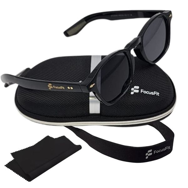 FocusFit Retro-Inspired Round UV350 Sunglasses C3408PL-BL