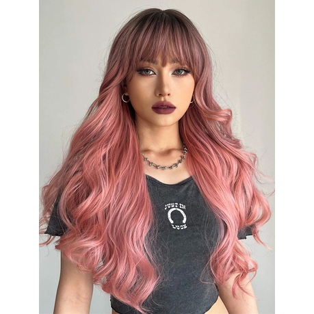 Pink Long Body Wave Synthetic Wig With Fringe Shop Today. Get it