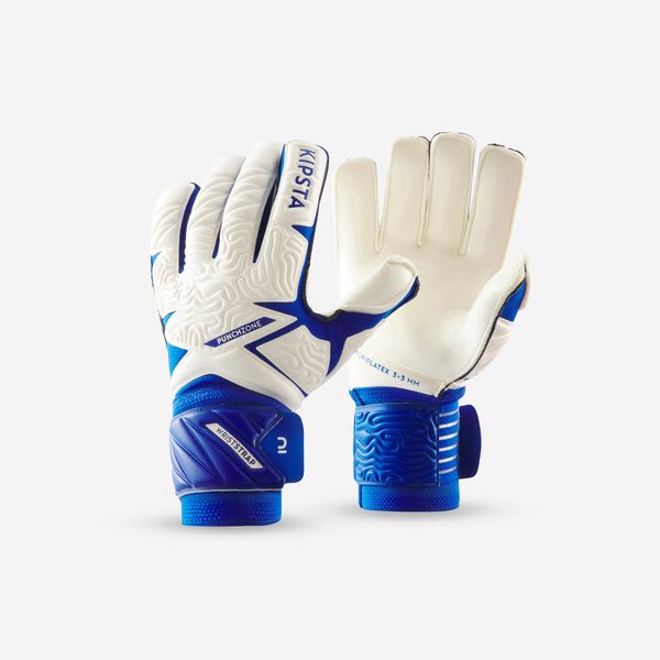 Kipsta Adult Football Goalkeeper Gloves F500 Viralto - White &amp; Blue