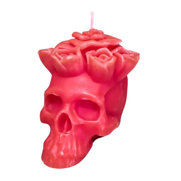 Exquisite Long Burn Flower Skull Candle - 7.5cm x 7.5cm