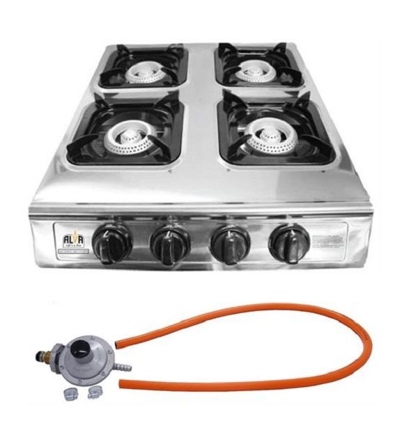 Alva 4 Plate Stainless Steel Gas StoveLow Gas Consumption + Hose