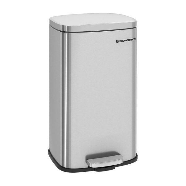 Songmics Soft-Close Kitchen Trash Can Pedal Bin - 30L - Silver