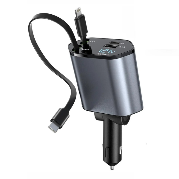 Retractable Car Charger with 100W, 4 in 1 Fast Car Phone Charger