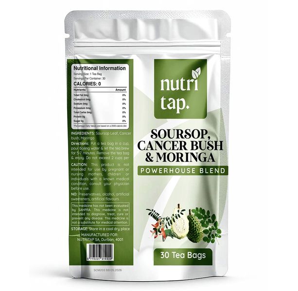 Nutritap - Soursop Leaves, Cancer Bush &amp; Moringa Leaf Tea - 30 Tea Bags