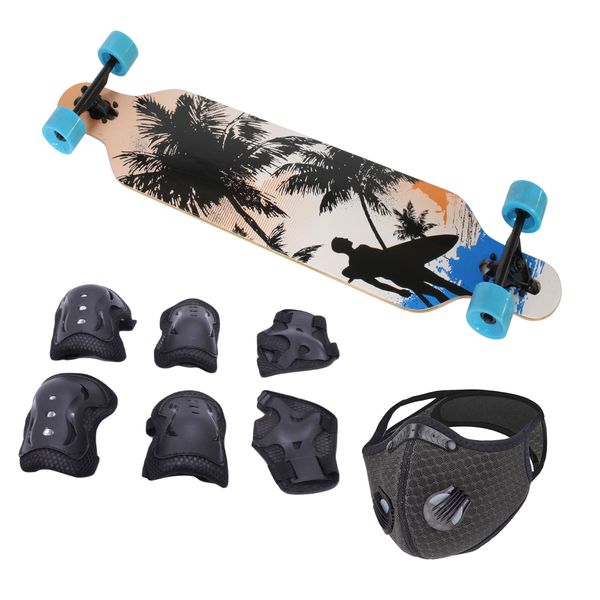 Skateboard 107x23.5cm Longboard &amp; Protective Gear Kit &amp; Mask - Palm