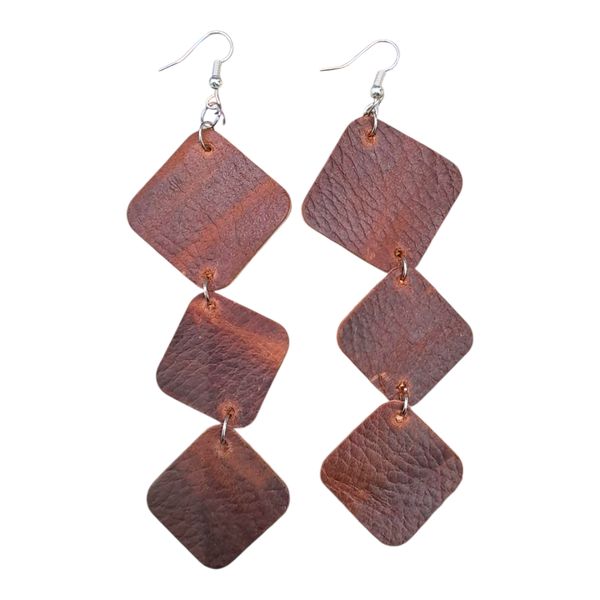 Gift Emporium - Triple Diamond Leather Drop Earrings | 7.5cm x 3cm