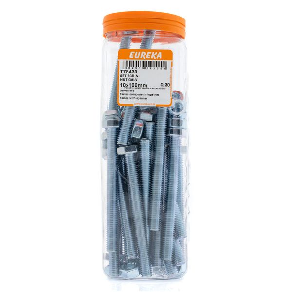 EUREKA Set Screw &amp; Nut Galvanised 10 x 100mm Q:30 T7B430