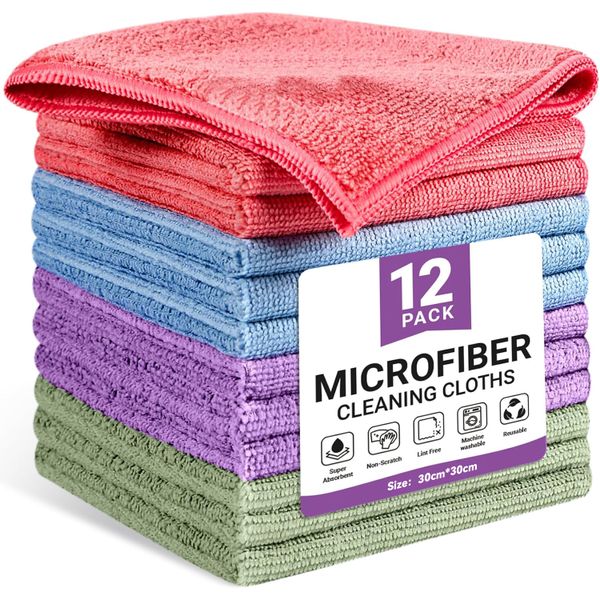 QYNIAL 12 Pack Microfiber Cleaning Cloths Reusable Towels For Home Car