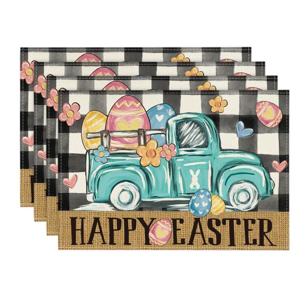 Plaid Carrot Egg Truck Daisy Easter Placemats Set of 4