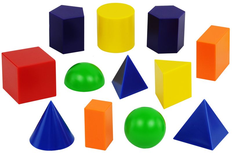 3D Geometric Shapes Solids Set - 12 Pieces Maths Learning Tools