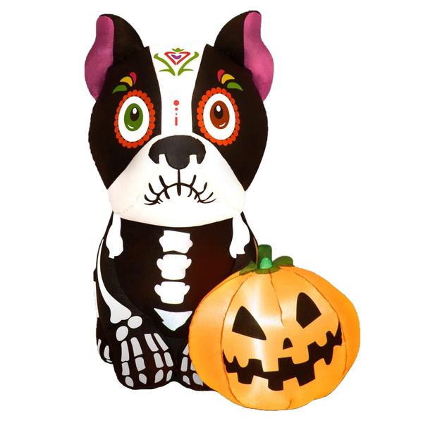 5-Foot Halloween Inflatable Dog with Pumpkin and LED Lights