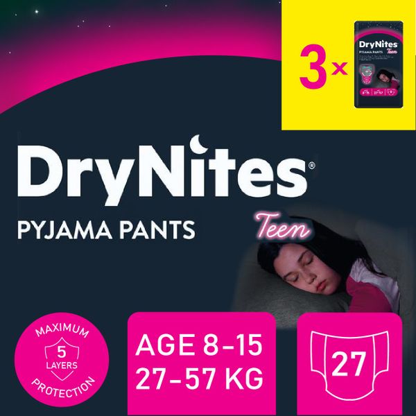 DryNites Pyjama Pants Bed Wetting Girl 8-15 Years 27s