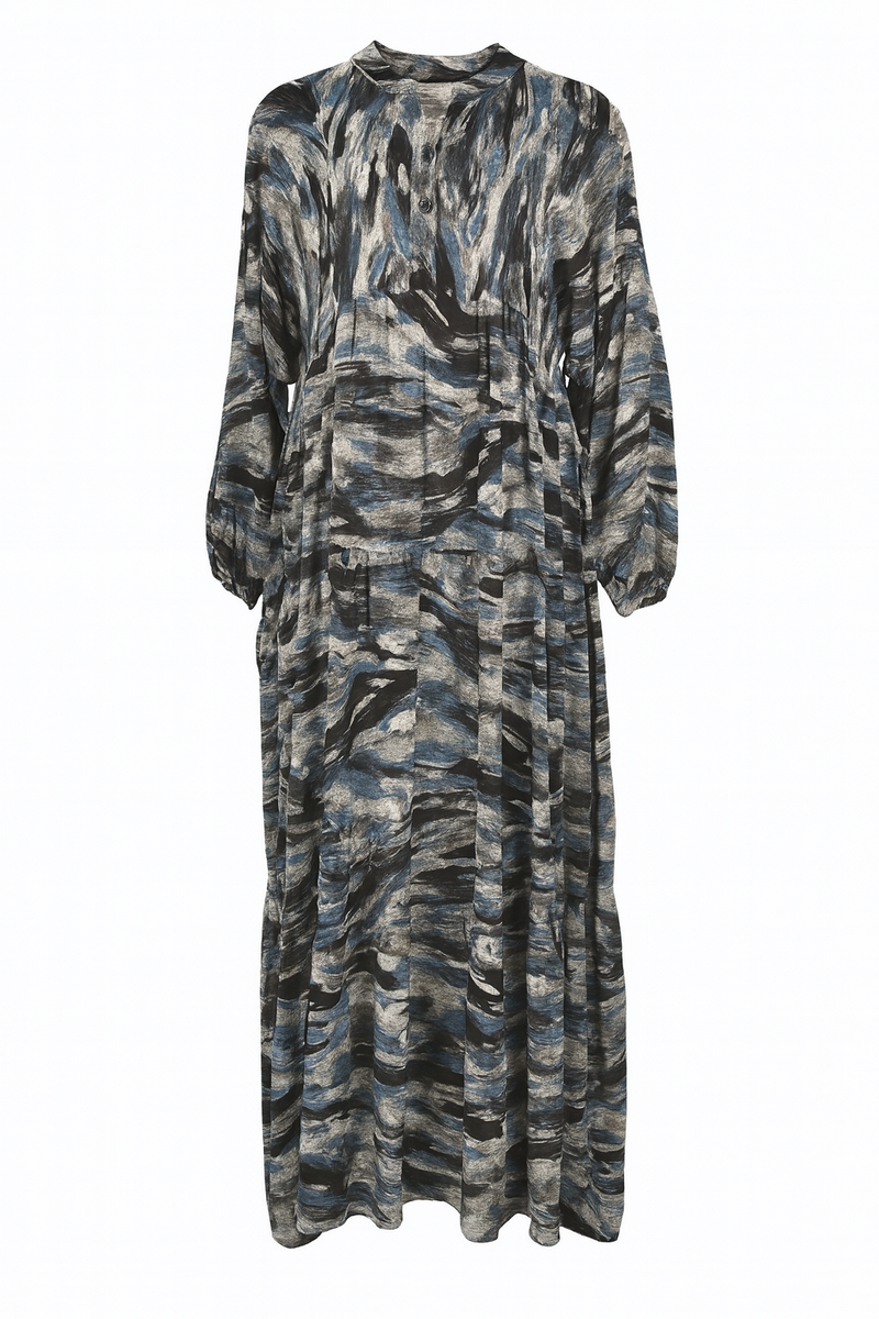 Blue Art-Inspired Printed Cotton Abaya Dress - Modest Long Sleeve