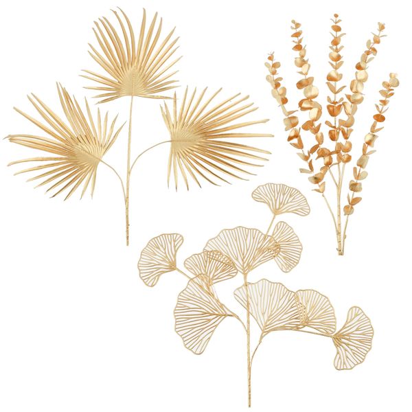 Decor Beautiful Golden Artificial Sword, Ginkgo and Eucalyptus Leaf 3 Piece