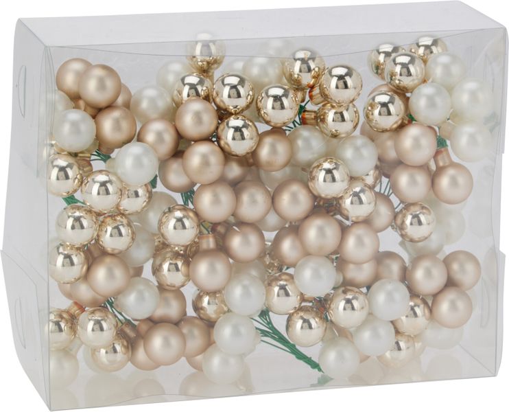 Mini Glass Xmas Balls on Wire - 3 Colour Assortment, Set of 12, Ø2cm