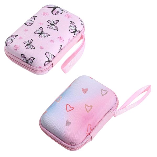 2-Piece Cute Cable &amp; Earphone Storage Case Set - Hearts &amp; Butterflies