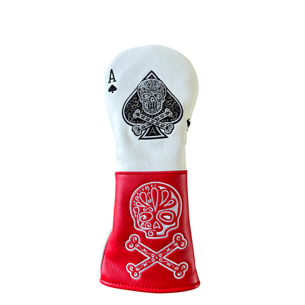 Ace &amp; Skull Red/White PU Leather Fairway Wood Golf Head Cover