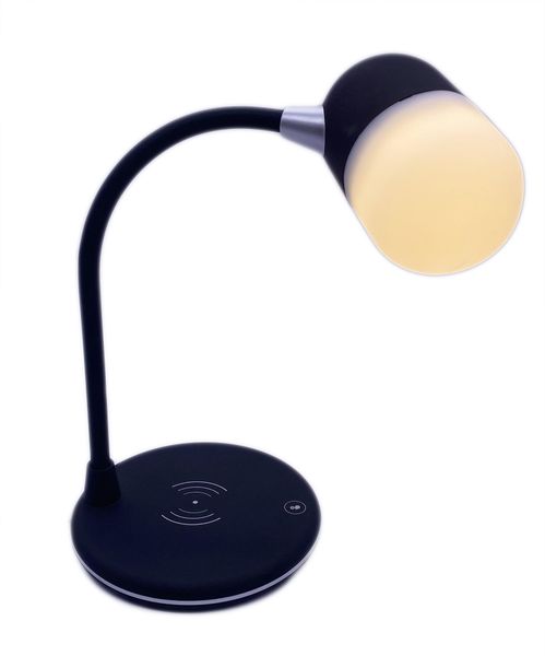 3 In 1 Lamp Speaker With Wireless Charger - Black