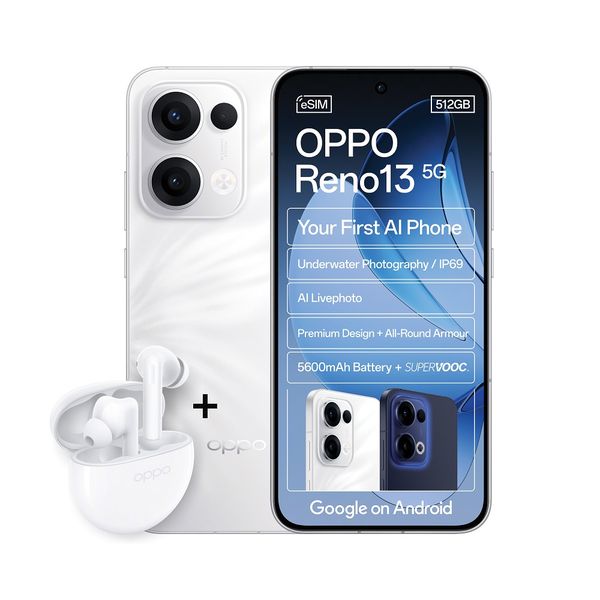 OPPO Reno13 5G 512GB eSim - Plume White + Buds