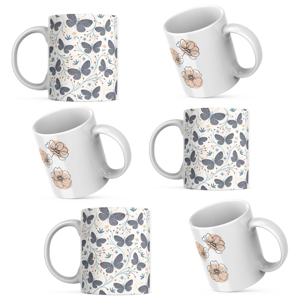 Butterfly and Flower - Printed Coffee Mugs 6 Pack