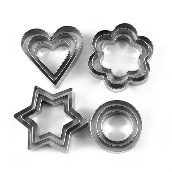 Round/Heart/Flower/Star Shape Biscuit Decorating Mould 12 Piece