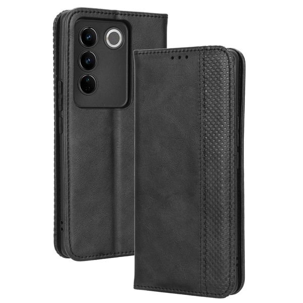 Flip Cover for Vivo V27 Magnetic Buckle Retro Patterned Leather Case