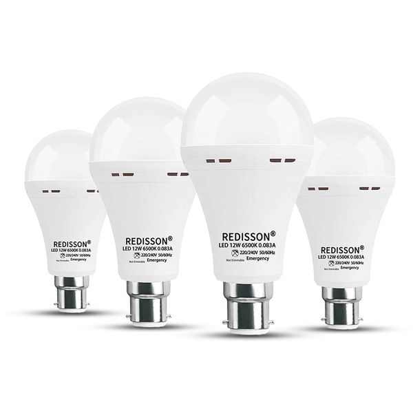 REDISSON Emergency LED Light Bulb 12W B22 | Rechargeable Backup 4 Pack
