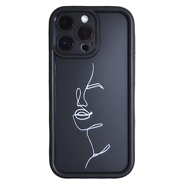 Black - Phone Case with Face Drawing - Iphone 15 Pro Max