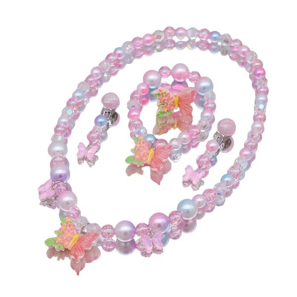 5 pcs Girls Butterfly Pearl Jewelry Set Children's Necklace Bracelet Set