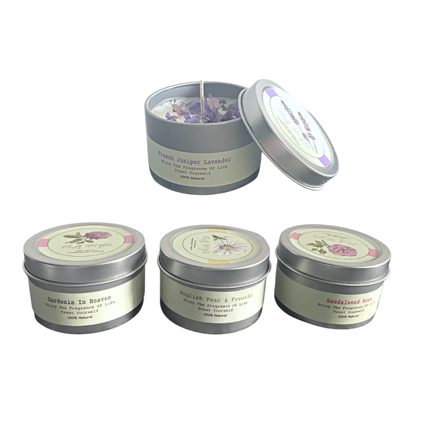 Scented Tin Candle Set with Dried Flowers - 4 Pack