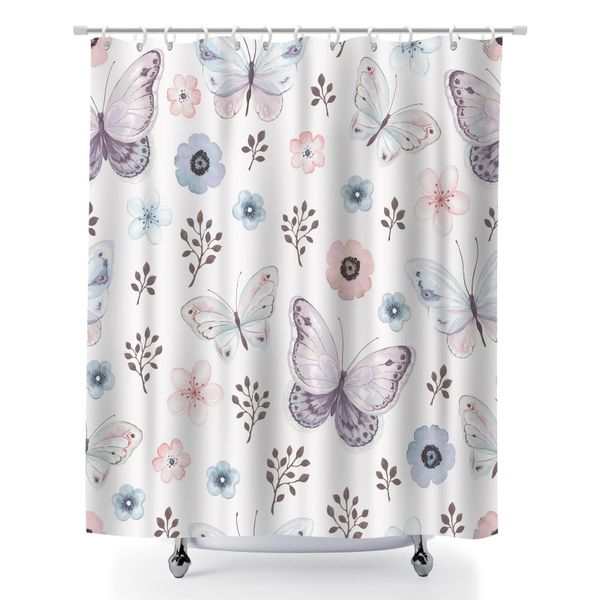 Flying Butterflies Shower Curtain Set, 180x180cm Farmhouse Bath Curtain