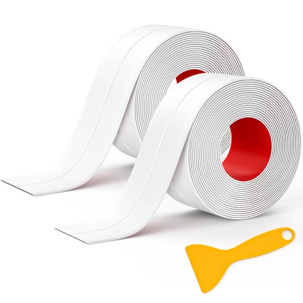 Caulk Tape Waterproof Self Adhesive, 2 Rolls White Caulking Sealant Strip